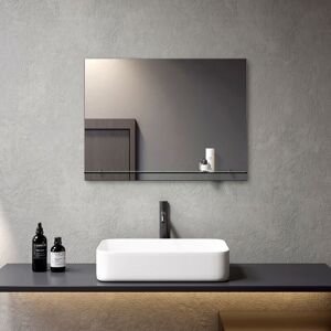 Bedroom Mirror with Shelf 80 x 60cm, Modern Wall Mounted Vanity Mirror - Meykoers