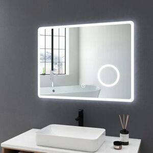 Led Bathroom Mirror 800 x 600 mm with Touch Switch and Demister Pad, Illuminated Wall-Mounted Bathroom Mirror with Shaver Socket - Meykoers