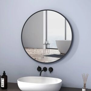 Round Mirror Modern Wall Mounted Bathroom Mirror, Black Frame Wall Mounted Mirror 70cm - Meykoers