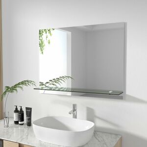 Wall Mirror with Storage Shelf Frameless Mounted Bathroom Mirror - 80x60cm - Meykoers