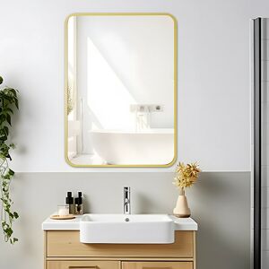 MIQU Bathroom Mirrors Wall Mounted,Rectangular Hanging Mirror Makeup Dressing Modern Fashion Mirror Metal Framed for Vanity, Bath, Bedroom, Gold,700 x