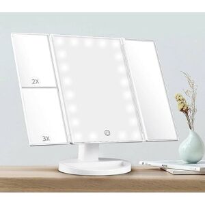 MIQU Makeup Mirror with led Lights,1/2/3X Magnification,Tri-Fold Free Standing Mirror with Touch Switch for Bathroom Counter top, Dressing Table and