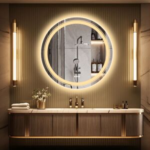 Luvodi - Modern Round Illuminated led Bathroom Mirror Touch Sensor + Demister, 800x800mm