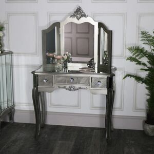 MELODY MAISON Mirrored Dressing Table and Vanity Mirror - Tiffany Range - Silver / Mirrored