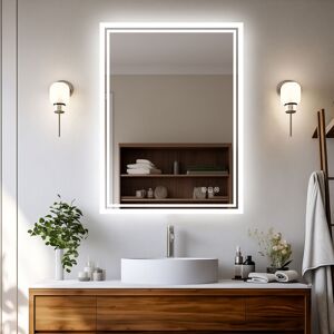 UNHO Modern Bathroom Mirror Illuminated LED Light Makeup Mirror with Sensor Touch control Warm White Light, 600 x 800mm