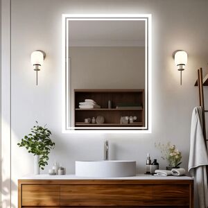 UNHO Modern Bathroom Mirror Illuminated led Light Makeup Mirror with Sensor Touch control Warm White Light, 500 x 700mm