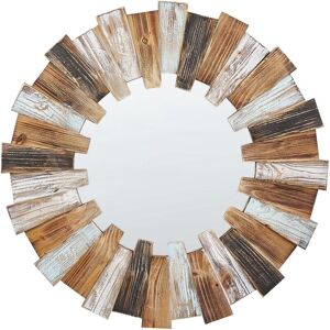 Beliani - Modern Round Decorative Wall Mirror ø 66 cm Handmade Light Wood Ecatepec - Light Wood