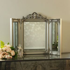 Melody Maison - Ornate Silver Dressing Table Triple Mirror - Silver