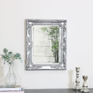 Melody Maison - Ornate Silver Wall Mirror with Bevelled Glass 52cm x 42cm - Silver
