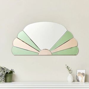 Melody Maison - Pink & Green Arched Art Deco Wall Mirror 96xcm x 48cm - Pink & Green