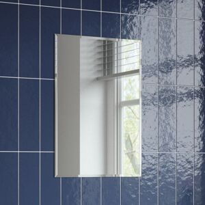 Alpine Bathroom Wall Mounted Mirror Frameless Bevelled 450 x 300mm Rectangular - Silver