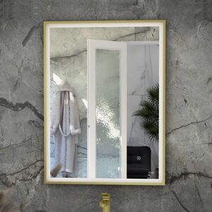 RAK CERAMICS Rak Art Square led Bathroom Mirror with Demister Pad 700mm h x 500mm w - Brushed Gold