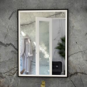 RAK CERAMICS RAK Art Square LED Bathroom Mirror with Demister Pad 700mm H x 500mm W - Matt Black