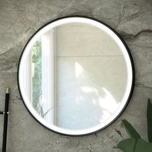 RAK CERAMICS RAK Art Round LED Illuminated Bathroom Mirror with Demister Pad 600mm Diameter - Matt Black