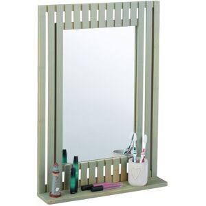 Bamboo Wall Mirror with Shelf, Rectangular, Bathroom, Hallway, hwd: 70 x 50 x 10.5 cm, Green - Relaxdays