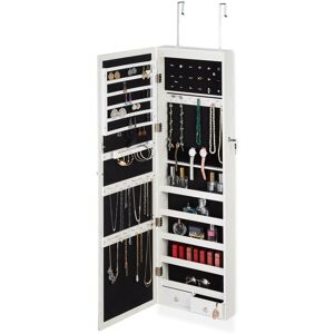 Large Jewellery Case, Full Body Mirror, led Light, Lock & Key, Wall-Mounted, Hanging, 120x37x11.5 cm, White - Relaxdays