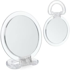 Vanity Mirror Folding Handle, Set of 2, Double-Sided, 2x Magnification, Make up, Hold or Stand, Transparent - Relaxdays