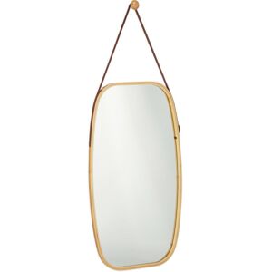 Relaxdays - Oval Wall Mirror, Bamboo Frame, Decorative Mirror with an Adjustable Strap, Hallway, 76.5 x 43.5 cm, Natural