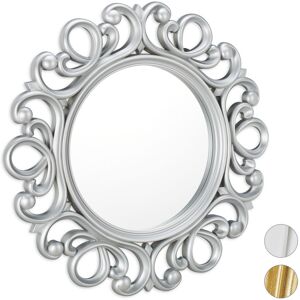 Relaxdays - Round Wall Mirror, Decoration for Hallway, Bathroom, Living Room & Bedroom, Frame, Ornament, ∅ 50 cm, Silver