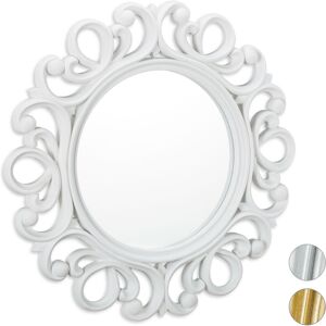 Relaxdays - Round Wall Mirror, Decoration for Hallway, Bathroom, Living Room & Bedroom, Frame, Ornament, ∅ 50 cm, White