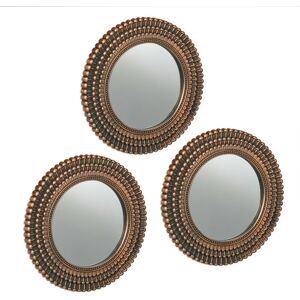 Relaxdays - Set of 3 Mirrors, ø 25 cm, Round, Wall Mounted, Plastic Frame, Ornamental, Bedroom & Hallway, Gold/Black