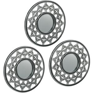 Set of 3 Mirrors, ø 25 cm, Round, Wall Mounted, Plastic Frame, Ornamental, Bedroom & Hallway, Silver/Grey - Relaxdays