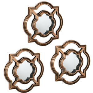 Set of 3 Mirrors, 25.5 x 25.5 cm, Wall Mounted, Plastic Frame, Vintage Style, Bedroom & Hallway, Gold/Black - Relaxdays