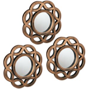 Set of 3 Mirrors, Round, ø 25 cm, Wall Mounted, Plastic Frame, Vintage Style, Bedroom & Hallway, Gold/Black - Relaxdays