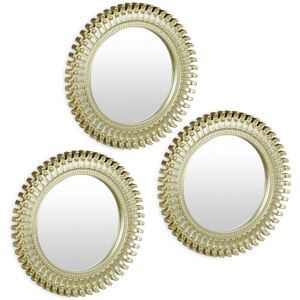 Relaxdays Set of 3 Mirrors, Round, Decorative, Ø 25 cm, Wall Mounted, Plastic Frame, Bedroom, Lounge & Hallway, Gold