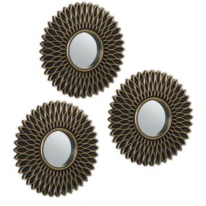 Relaxdays Set of 3 Mirrors, Round, Decorative, Ø 25 cm, Wall Mounted, Plastic Frame, Lounge, Bedroom & Hall, Gold/Black