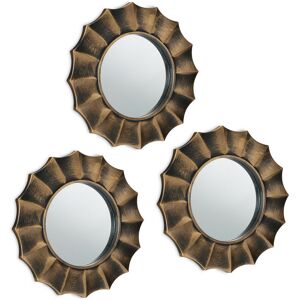 Set of 3 Mirrors, Round, Decorative, ø 25 cm, Wall Mounted, Plastic Frame, Lounge, Bedroom & Hallway, Gold - Relaxdays