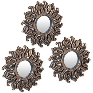 Relaxdays - Set of 3 Sun Mirrors, Round, Decorative, ø 24 cm, Wall Mount, Plastic Frame, Lounge, Bedroom & Hallway, Bronze