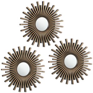 Relaxdays - Set of 3 Sun Mirrors, Round, Decorative, ø 25 cm, Wall Mounted, Plastic Frame, Lounge, Bedroom & Hallway, Gold