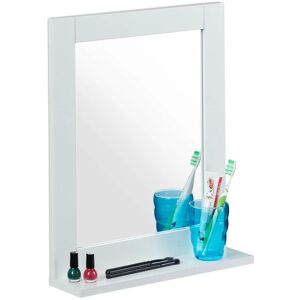 Wall Mirror with Shelf, mdf Frame, HxWxD 49x40x10 cm, Angular, Bathroom & Toilet, Hallway & Bedroom, Natural - Relaxdays