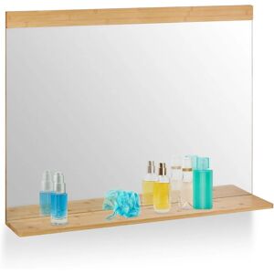 Wall Mirror with Shelf, Bamboo Frame, HxW 68.5 x 90 cm, Bathroom & Toilet, Hallway & Bedroom, Hanging, Natural - Relaxdays