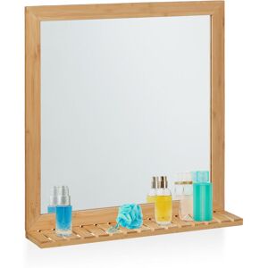 Wall Mirror with Shelf, Bamboo Frame, HxWxD 61.5 x 60 x 12 cm, Bathroom & Toilet, Hallway & Bedroom, Natural - Relaxdays