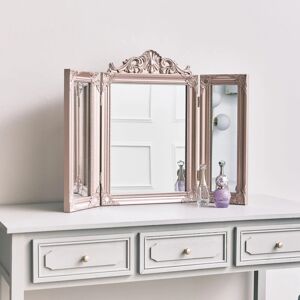 Melody Maison - Rose Gold Pink Ornate Dressing Table Triple Mirror 74cm x 56cm - Pink, rose gold