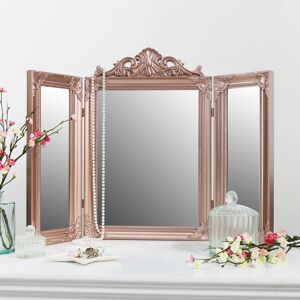 Melody Maison - Rose Gold Pink Ornate Dressing Table Triple Mirror - Pink, Rose Gold