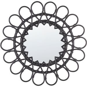 Beliani - Round Modern Rattan Frame Wall Mirror Sunburst ø 60 cm Black Babai - Black