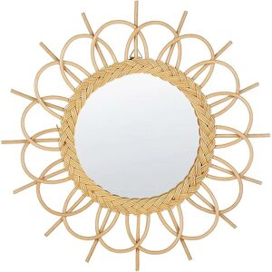 Beliani - Round Modern Rattan Frame Wall Mirror Sunburst ø 60 cm Natural Telakia - Natural