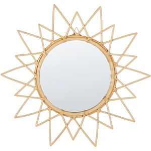 Beliani - Round Modern Rattan Frame Wall Mirror Sunburst ø 61 cm Black Aroek - Natural