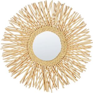 BELIANI Round Modern Rattan Frame Wall Mirror Sunburst Braid ø 60 cm Natural Kalasin - Natural