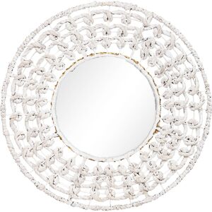 Privatefloor - Wall Mirror - White Boho Bali Round Design (60 cm) - Lenai White Glass, Water Hyacinth - White