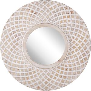 Beliani - Round Wall Mirror Light Wood Frame 60 cm Geometric Quatrefoil Pattern Pomaro - Light Wood