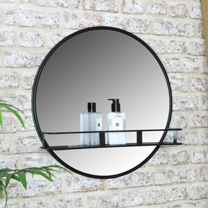 Melody Maison - Round Wall Mirror with Shelf - Black