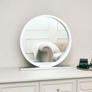 Melody Maison - Round White & Silver Freestanding Table Top Mirror - White, Silver