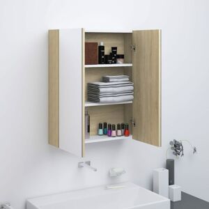 Bathroom Mirror Cabinet 60x15x75 cm mdf White and Oak - Royalton