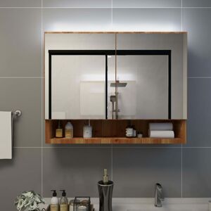 Led Bathroom Mirror Cabinet Oak 80x15x60 cm mdf - Royalton