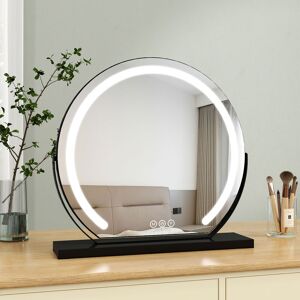 S'afielina - Dressing Table Mirror Round Black Hollywood Vanity Mirror with 3 Color Light Modes 360°Rotation Makeup Mirror ф50cm