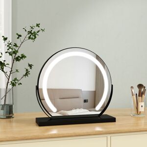 S'afielina - Dressing Table Mirror Round Black Hollywood Vanity Mirror with 3 Color Light Modes 360°Rotation Makeup Mirror ф40cm